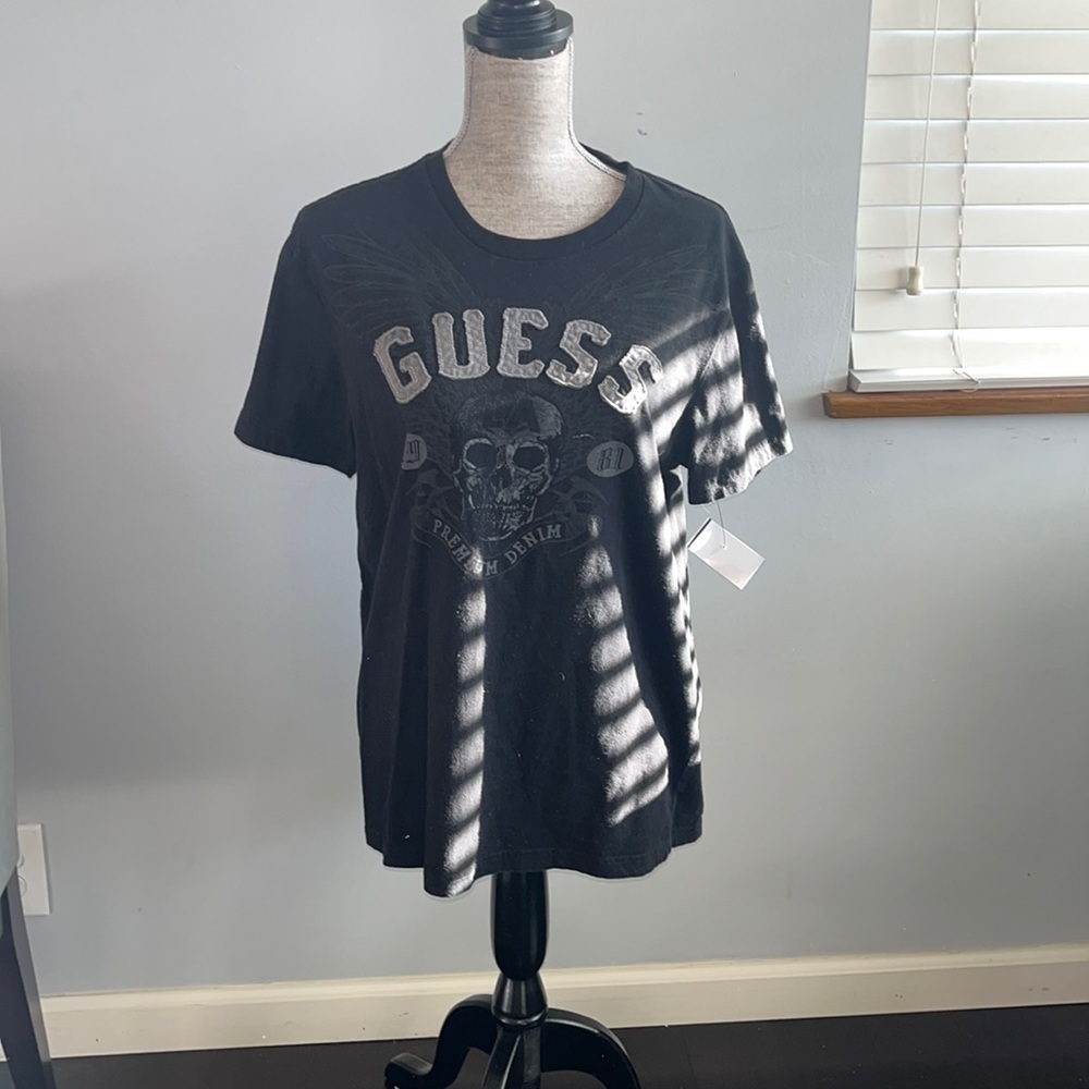 GUESS logo skeleton skull casual tees T-shirt  cotton stretch Size L